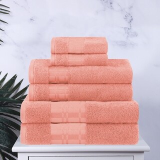 Superior Cotton 6-Piece Bathroom Towel Set With Geometric Border