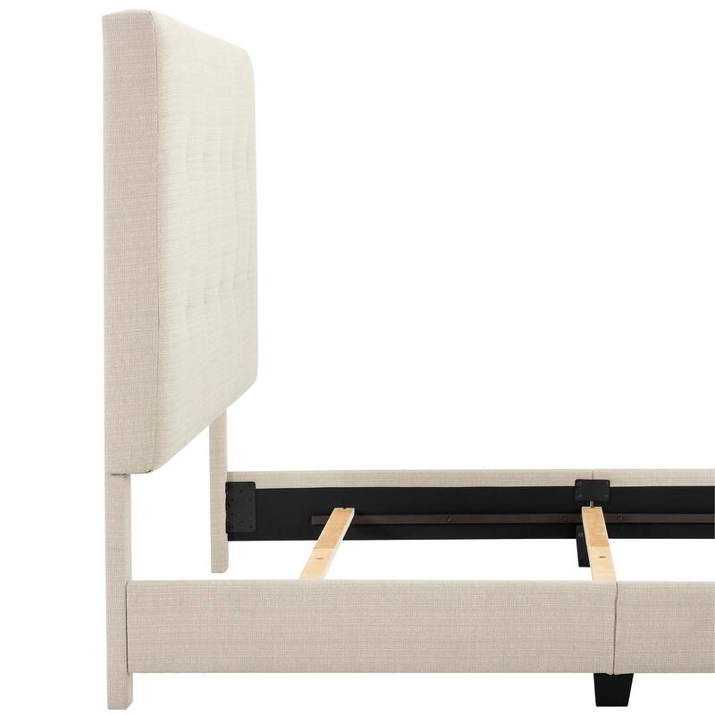 Beige Tufted Upholstered Queen Platform Bed with Headboard