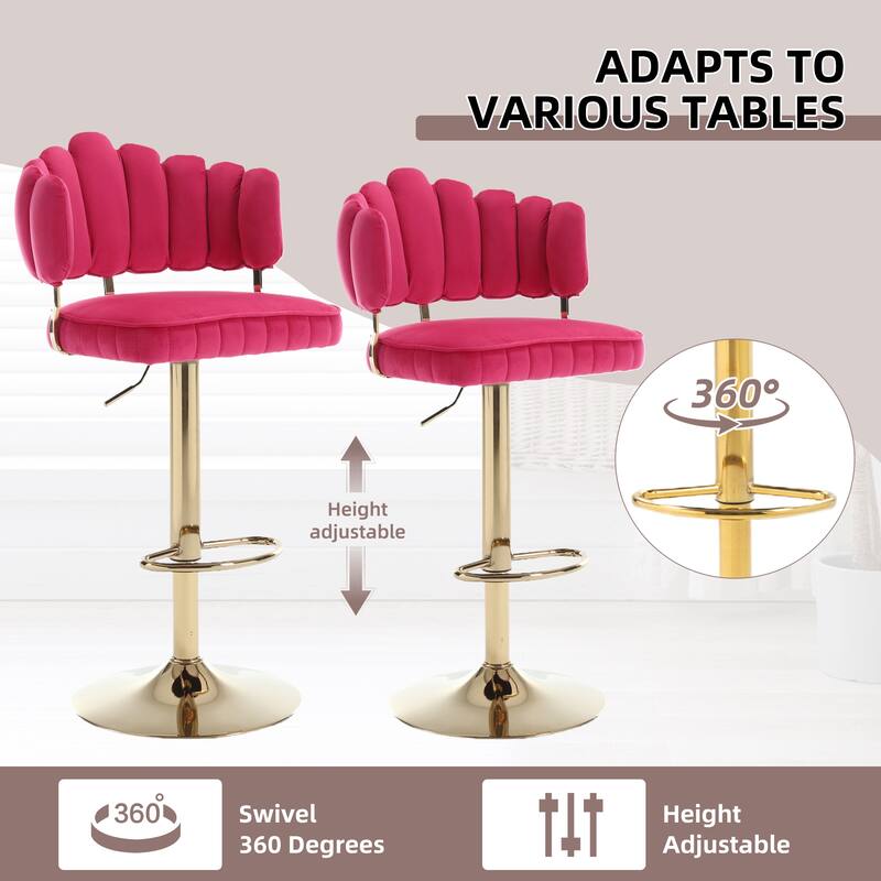 HOMEFUN Velvet Swivel Adjustable Height Scallop Bar Stools With Footrest(set of 2)