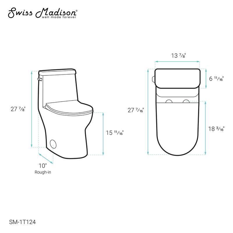 Ivy One-Piece Elongated Toilet Left Side Flush, 10" Rough-In 1.28 Gpf - 27.56" x 14.57" x 28.74"