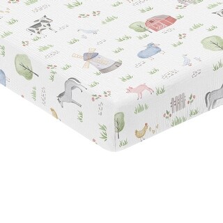 Sweet Jojo Designs Farm Animals Boy or Girl Gender Neutral Unisex Muslin 100% Cotton Fitted Crib Sheet - Farmhouse Barn Horse