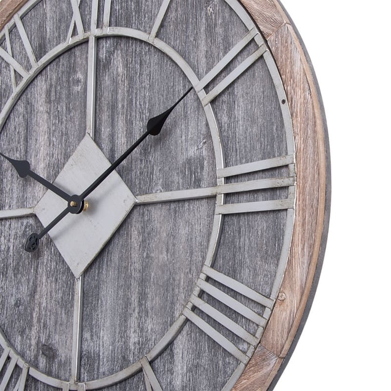 Utopia Alley Oversize Roman Round Wall Clock, Gray Wood Finish, 28" Diameter