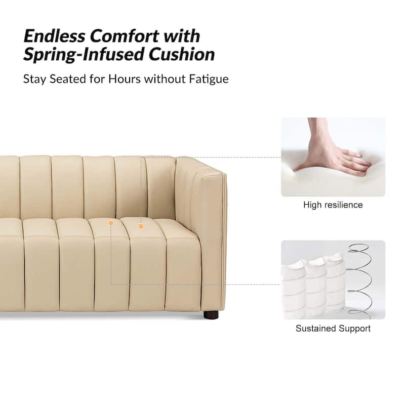 Olinto Modern 83-Inch Genuine Leather Curved Couch Sofa with Channel Back by HULALA HOME