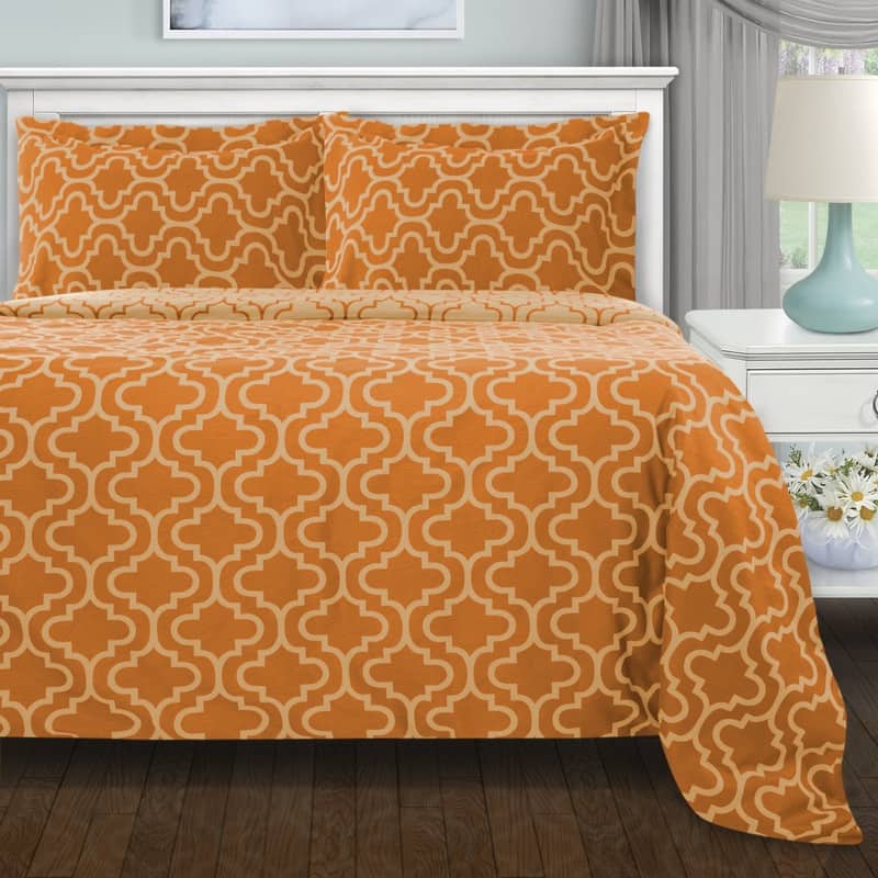 Superior Reversible Brushed Cotton Flannel Trellis Duvet Cover Set - Twin - Pumpkin