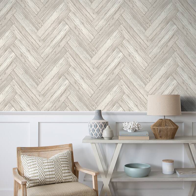 Surface Style Herringbone Wood Whitewash Peel & Stick Wallpaper 20.5