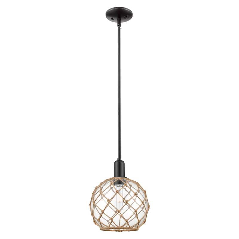 Innovations Lighting Endless Possibilities Arcadia - Farmhouse Rope - 1 Light 10" Stem Hung Mini Pendant - Clear Glass with Brown Rope/Matte Black