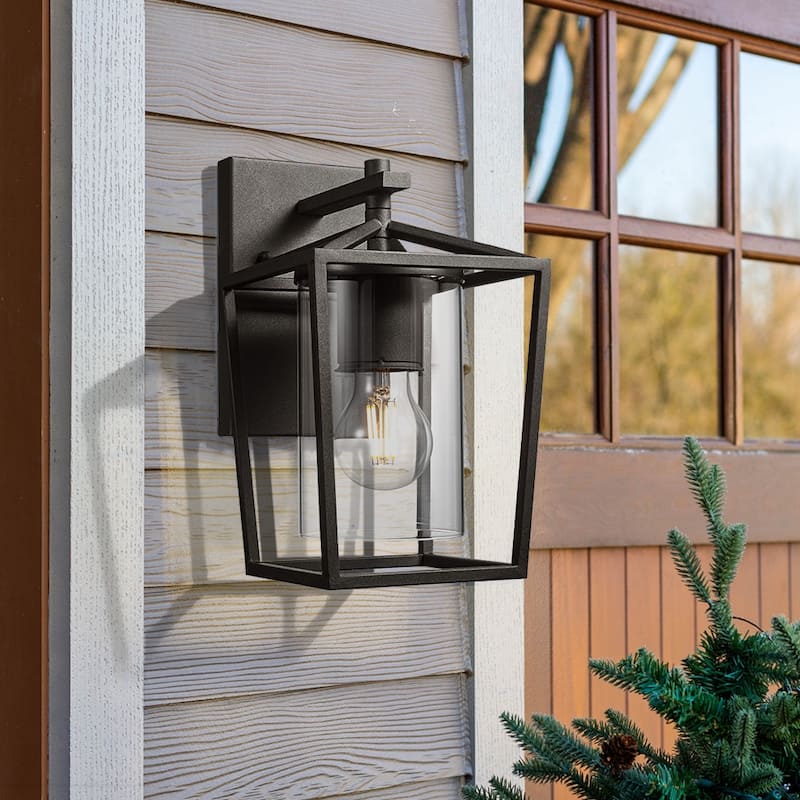 10.6"H Outdoor Black Modern Exterior Wall Lantern Sconce Light with Clear Glass Shade - 10.61"H