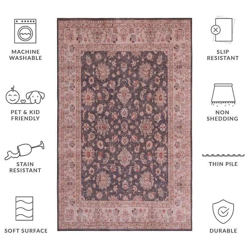 SAFAVIEH Tucson Machine Washable Slip Resistant Lissie Oriental Rug - 2'6" x 4' - Dark Grey/Beige