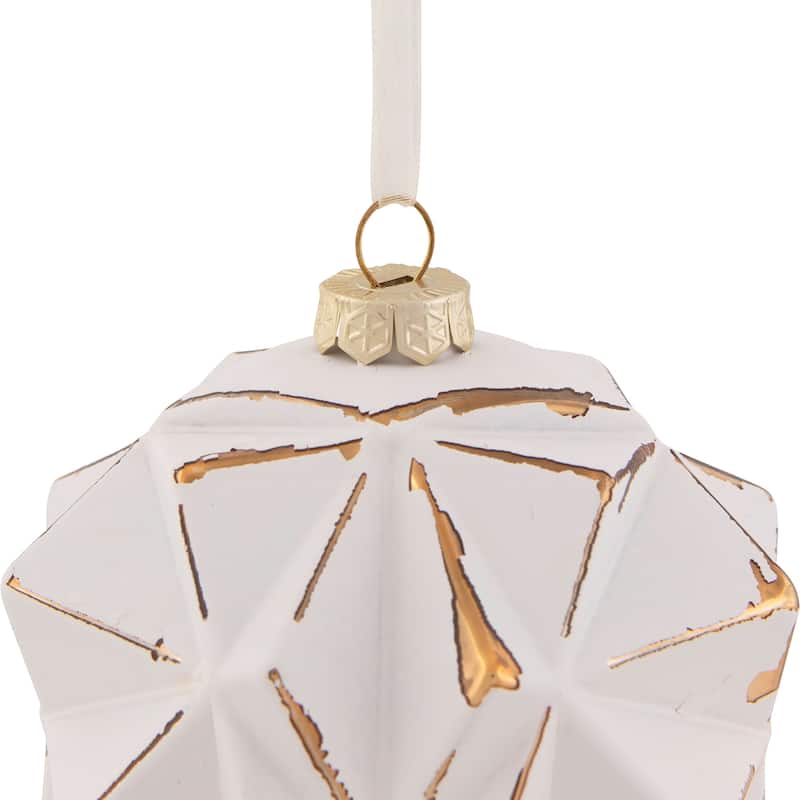 3D Geometric Glass Christmas Ornament - 4" - White and Gold