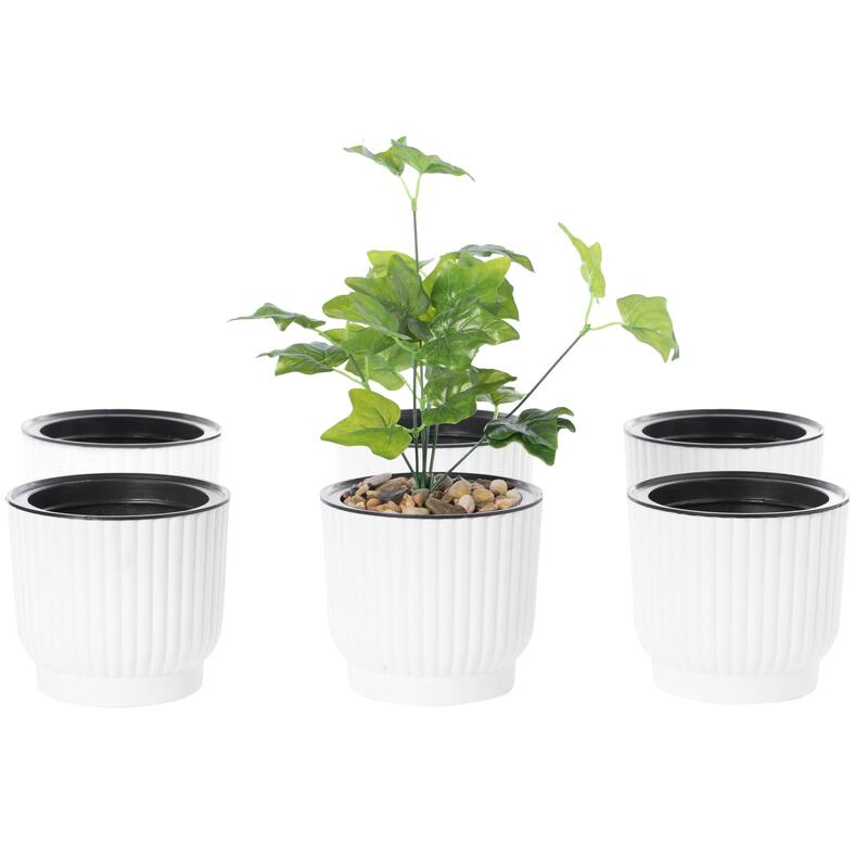 White Flower Pot Self Watering Planter, 6 Pack - White