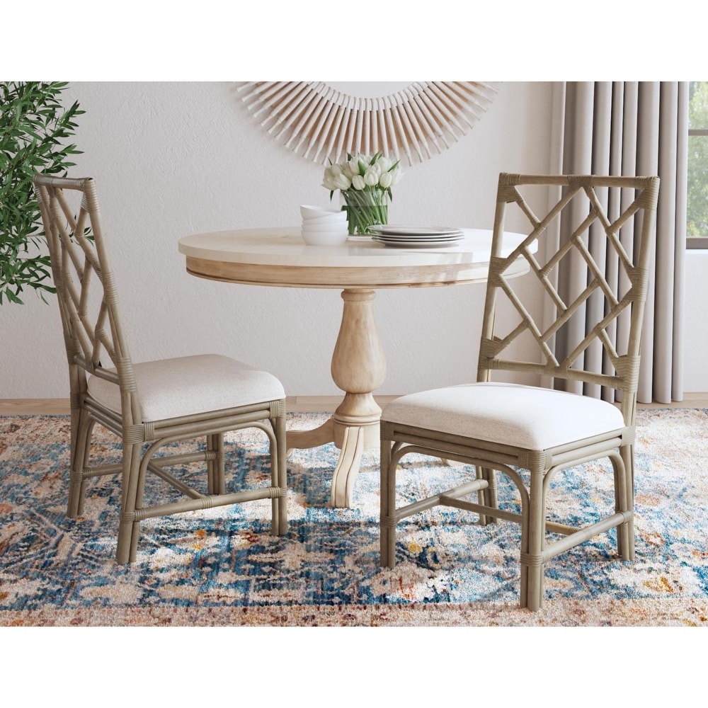 East at Main Rattan Handmade Chippendale Cushioned Dining Chairs (Set of 2)