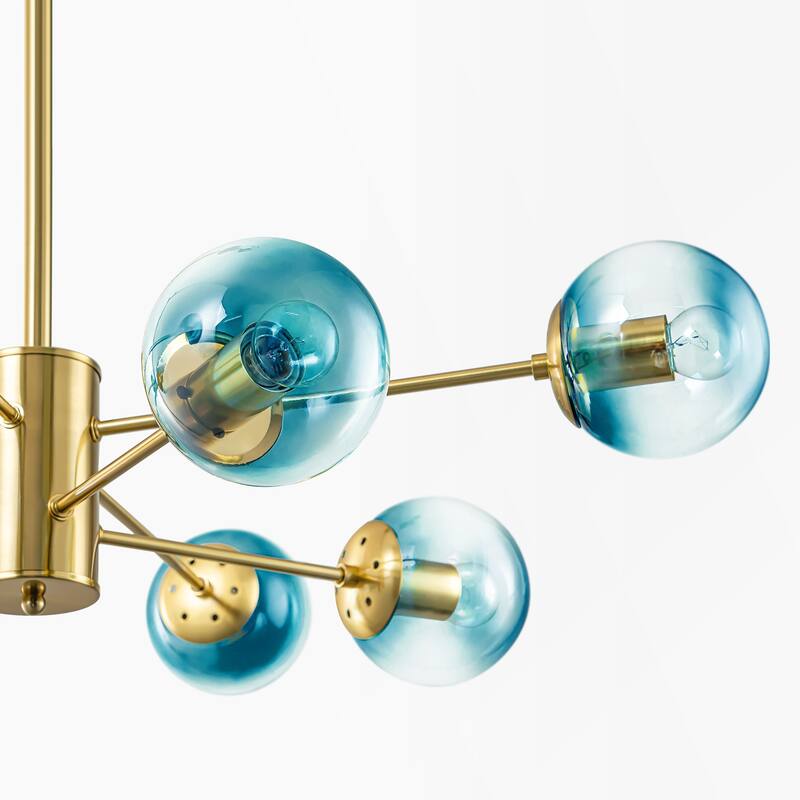 8-Light Modern 2-Tier Sputnik Linear Cluster Gradient Blue Clear Glass Globe Bubble Chandelier