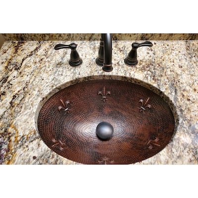19-in Oval Fleur De Lis Under Counter Hammered Copper Bathroom Sink (LO19FFLDB)