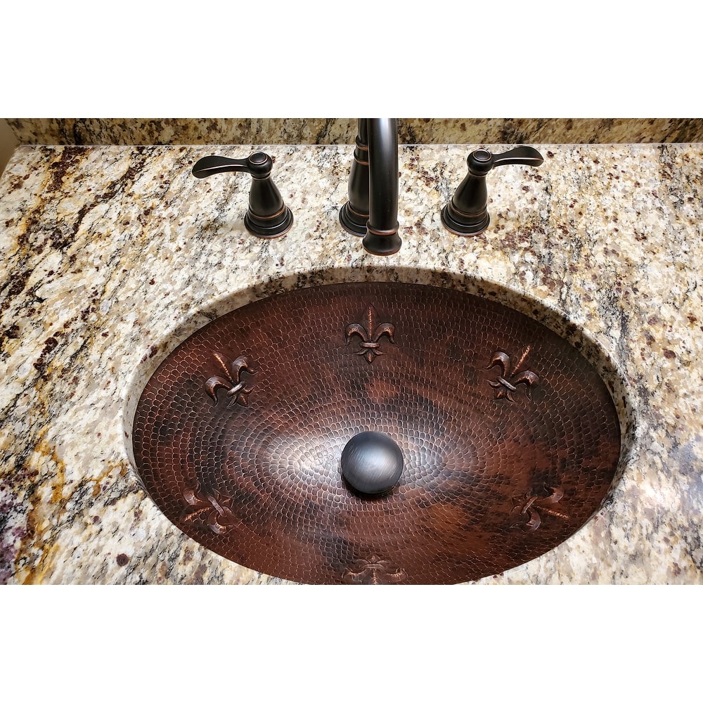 19-in Oval Fleur De Lis Under Counter Hammered Copper Bathroom Sink (LO19FFLDB)