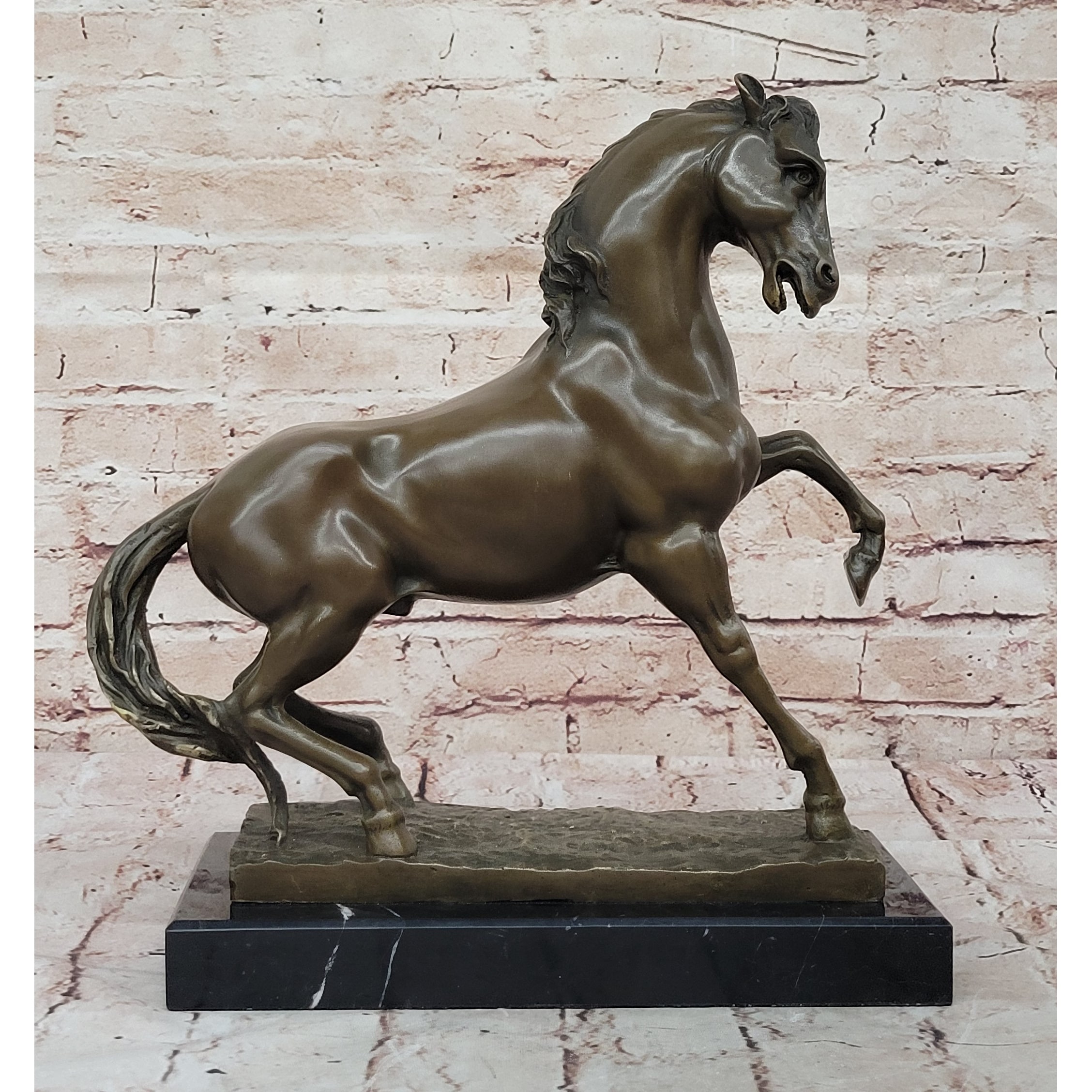 Bronze Rearing Horse Sculpture – Majestic Stallion Statue On Marble Base