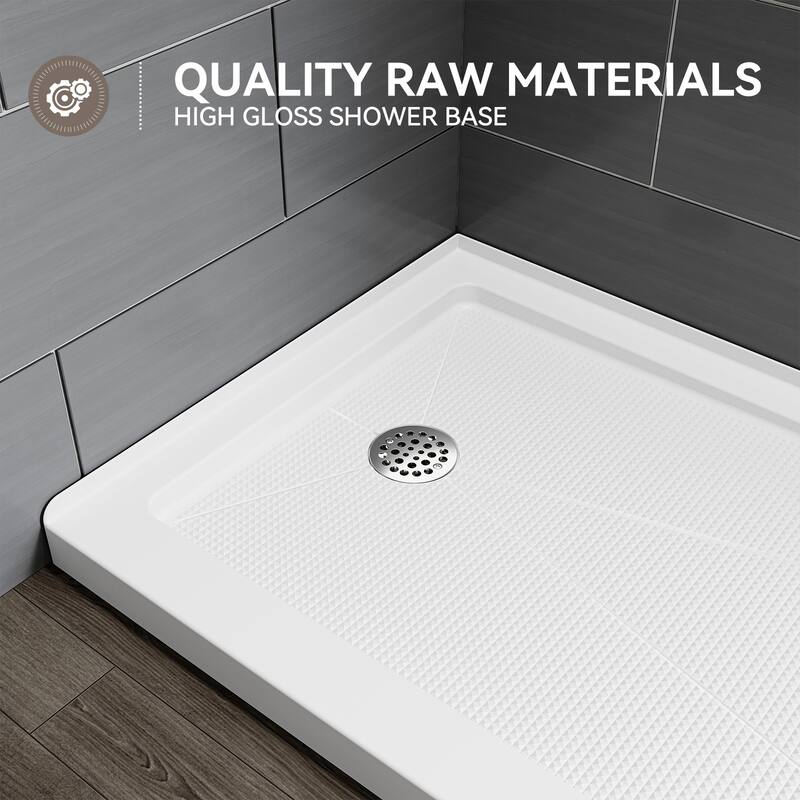 HOROW 60 x 30 Inch Alcove Shower Pan Base in High Gloss White with Wide Threshold Design - Left Drain Location