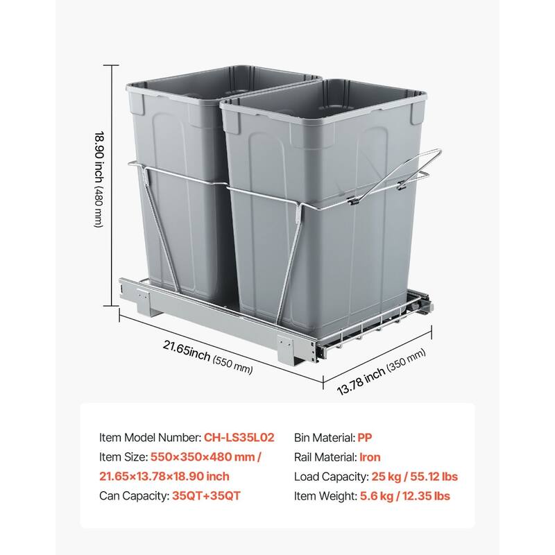 Pullout Trash Bin Soft Close Under Cabinet Waste Container with Door Kit