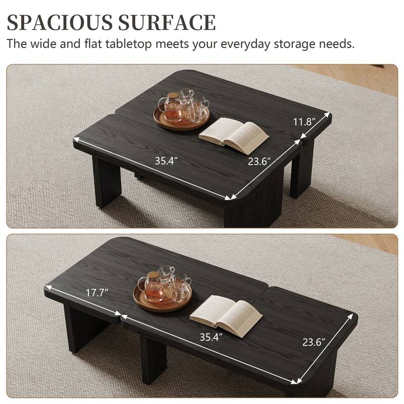 Modern Wood Coffee table, Mid Century Wood Side Table for Living Room, 2 Pieces