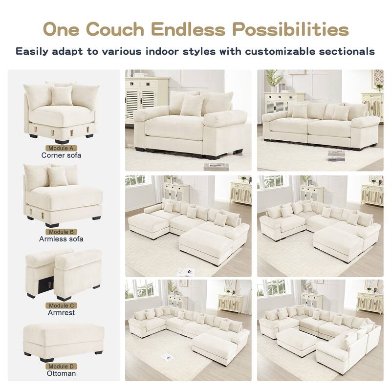 Oversized Accent Armchair with Ottoman, Modern Upholstered Single Sofa Chair, Corduroy Reading Chairs for Bedroom, Living Room