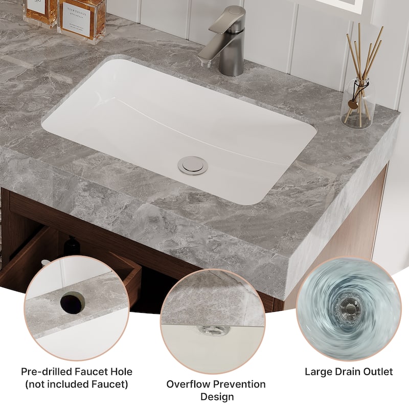 48" Mid Century Single Bathroom faux marble Vanity with Top, Solid Wood, Floating Vanities for Bathroom - 47.6" x 19.6"