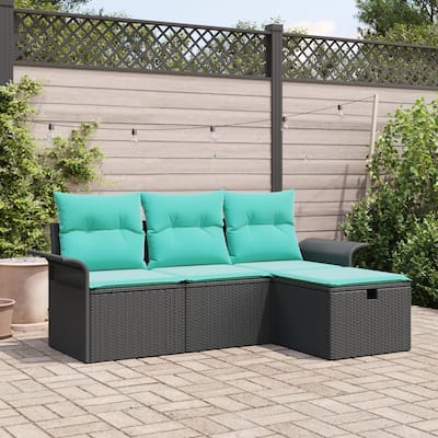 vidaXL 4 Garden Sofa Set with Cushions Black Poly Rattan - 77.2 x 46.1 x 27.2