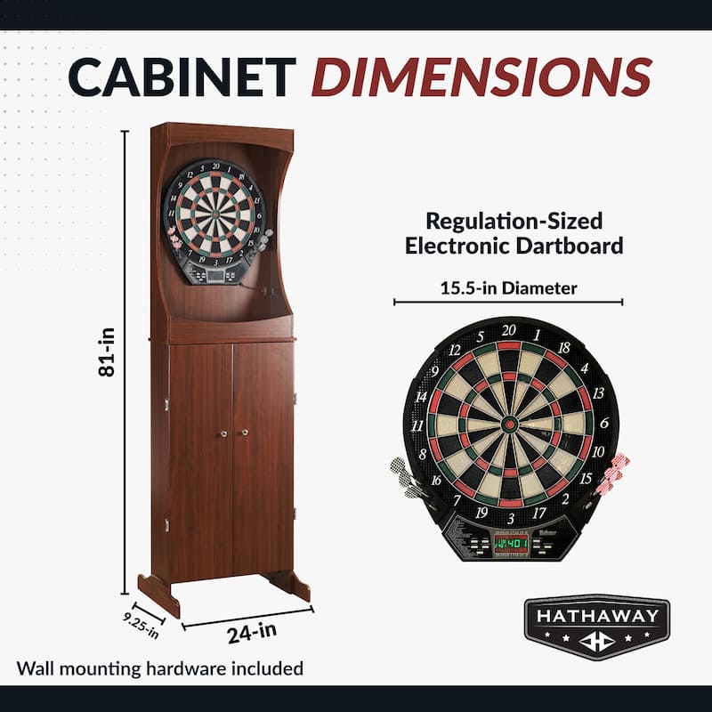 Hathaway Outlaw Electronic Dartboard and 81-in Free-Standing Cabinet - Cherry Finish