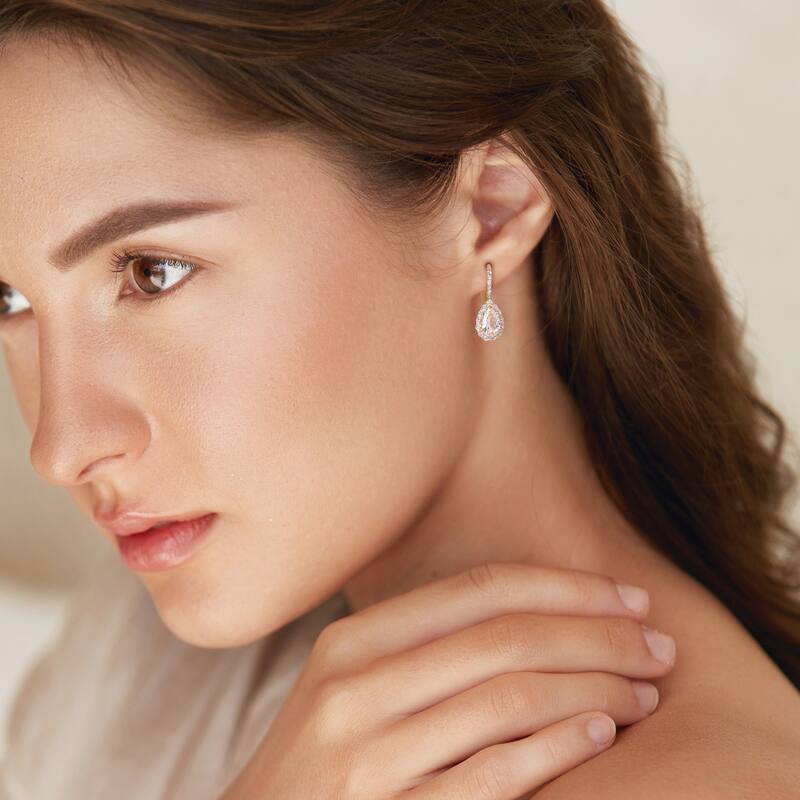 Miadora 3 5/8ct TGW Created White Sapphire Teardrop Leverback Earrings Yellow Silver