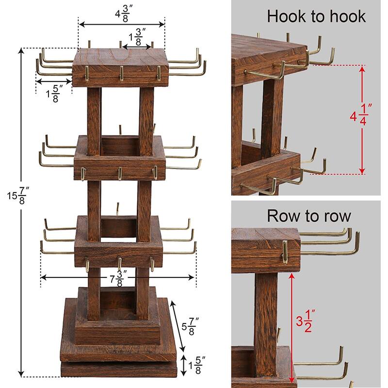Natural Wood Rotating 36 Hooks Jewelry Tower