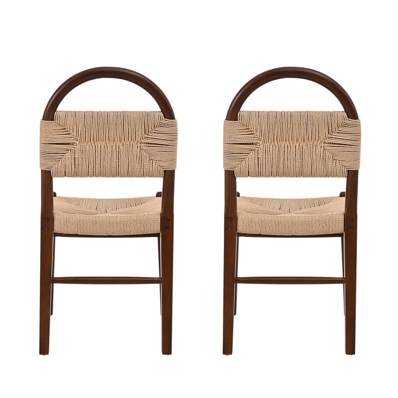 Christopher Knight Home - Modern Solid Ruberwood Dining Chair Set with Handwoven Paper Rope Seat and Back