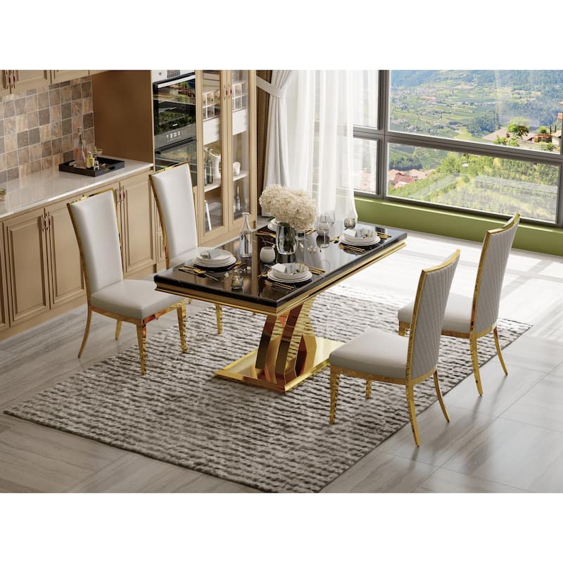 Luxury Dining Table Set with PU Leather Dining Chairs