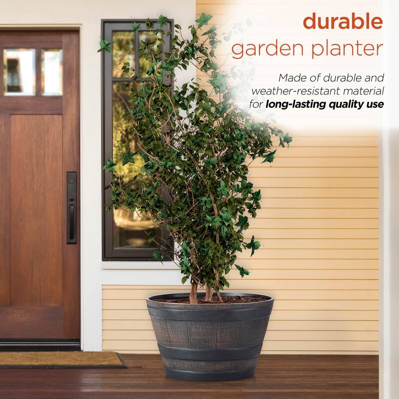 Alpine Corporation 11" Tall Indoor/Outdoor Barrel Shaped Planter - 18 x 11