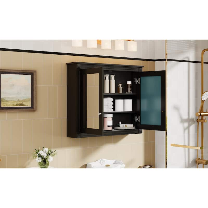36" x 28" Medicine Cabinet, Wall Mounted Bathroom Storage Cabinet, Modern Bathroom Wall Cabinet with 2 Mirrors