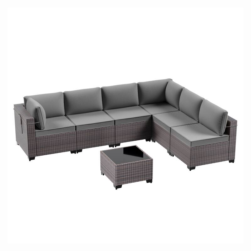 7-Piece Patio Furniture Set, Wicker Outdoor Seatings Conversation Sofa with Side Table - 7-Pieces