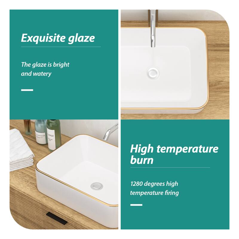 16x12 Inch Ceramic Rectangular Vessel Bathroom Sink