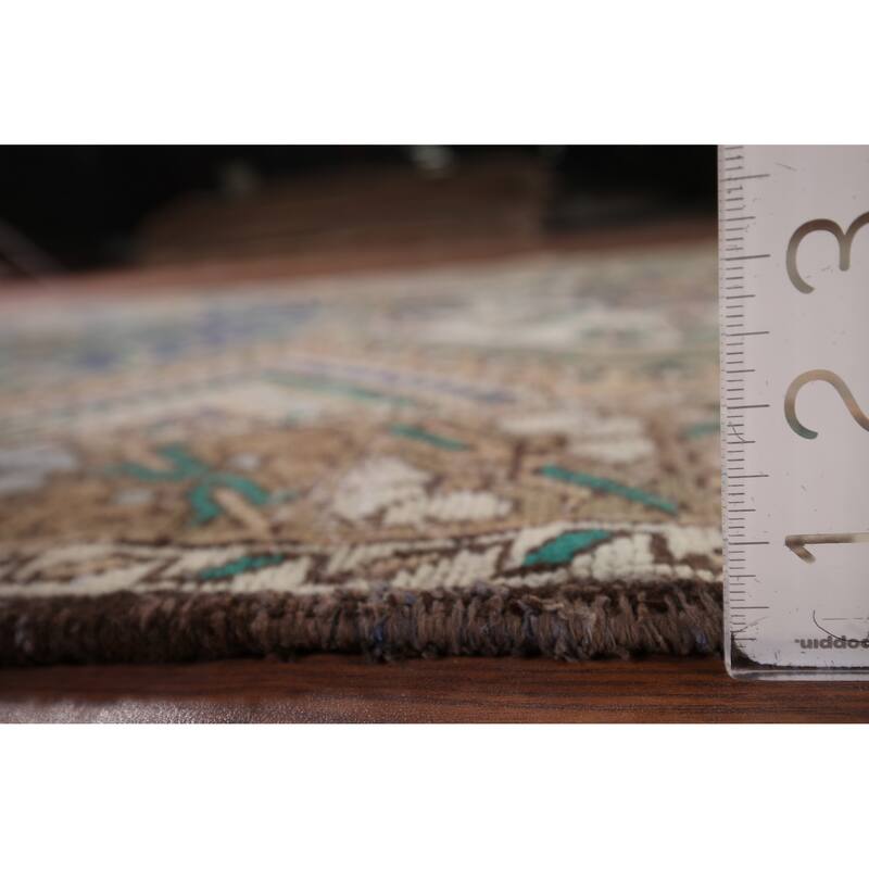 Beige Geometric Bakhtiari Vintage Persian Rug Handmade Wool Carpet - 4'10" x 9'9"