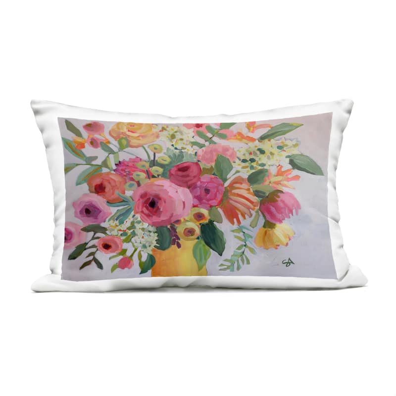 Stupell Assorted Flowers in Pink & Yellow Printed Outdoor Throw Pillow Design by Suzanne Allard - Accent - Polyester - Pink - Single