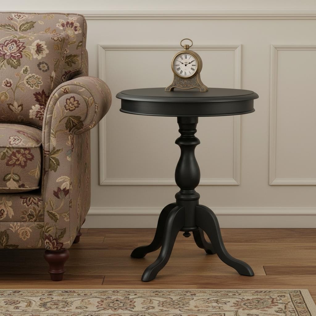 HomeRoots 25" Black Manufactured Wood Round End Table - 19.50 in. x 25.25 in. x 19.50 in.