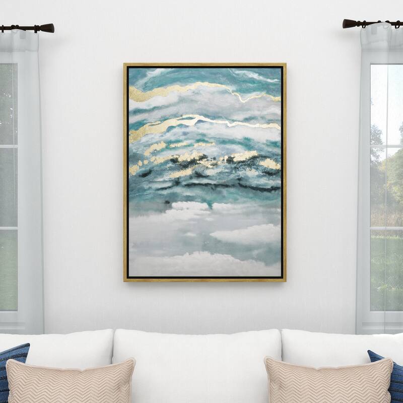 Canvas Leaf Living Room Framed Wall Art with Silver Frame