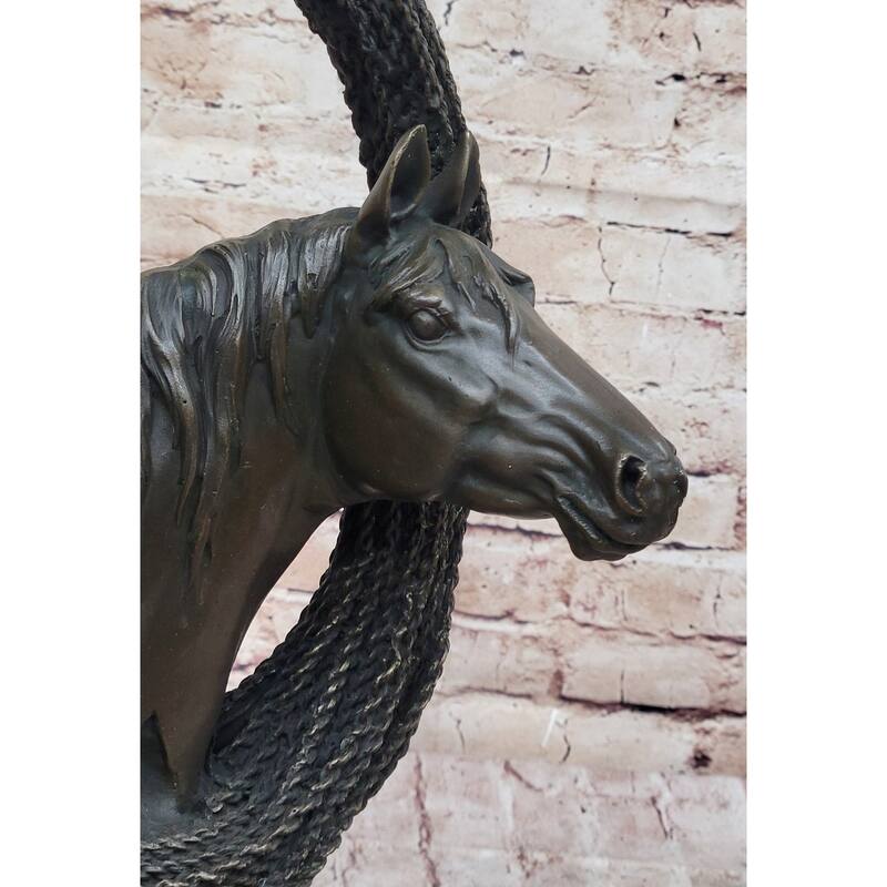 Equestrian Horse Lover Horses Bust Original Art Bronze Sculpture Statue Figure On Marble Base