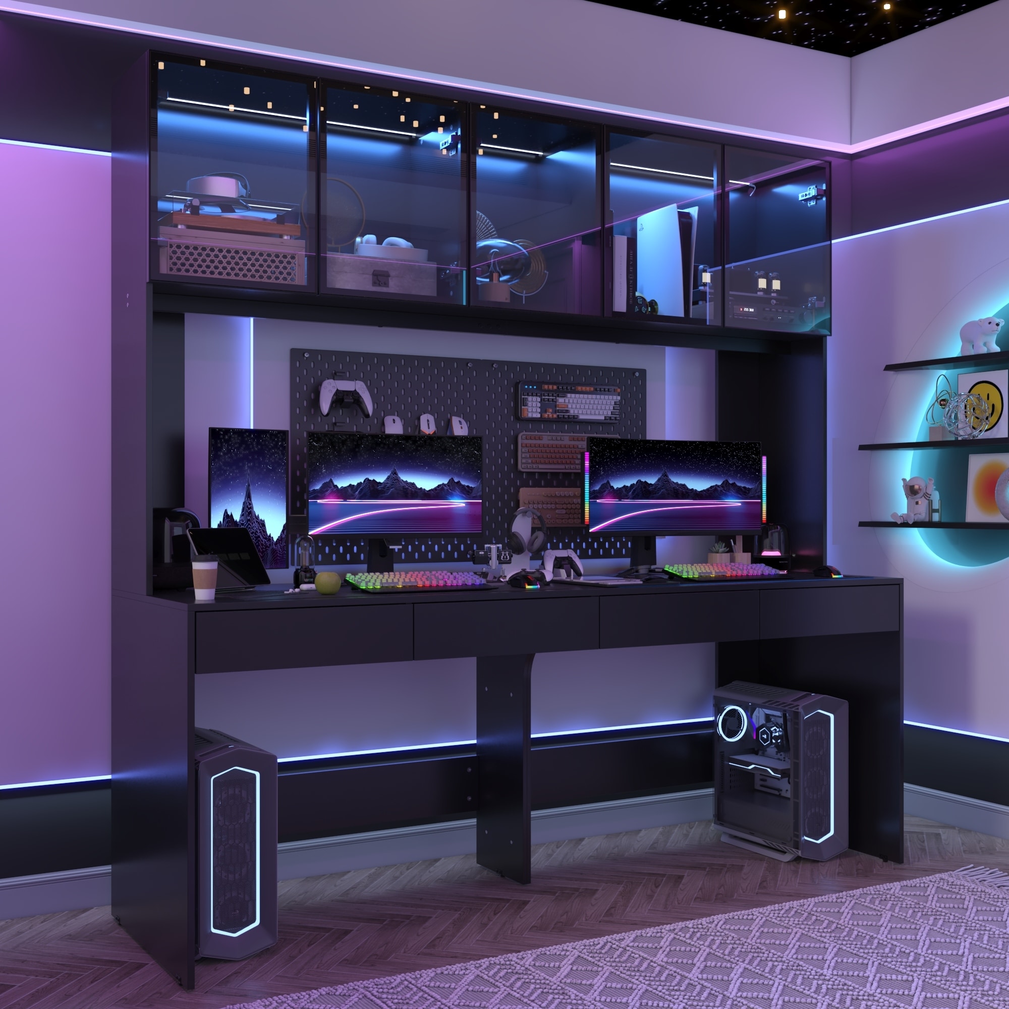 Home Office Desk Tempered Glass Gaming Station Integrated