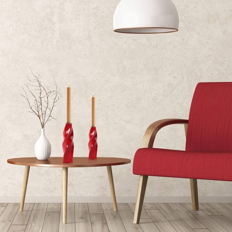 Red Tall Curvy Santa Fe Style Ceramic Candlesticks Set of Two