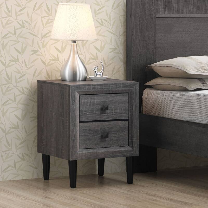 Costway Nightstand W/2 Drawers Multipurpose Retro Grey Bedside Table