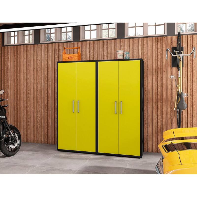 Manhattan Comfort Eiffel Storage Cabinet (Set of 2) - Matte Black and Yellow