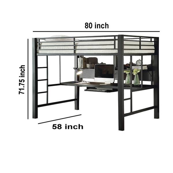 Metal Bunk Bed with Workstation and Guard Rails, Black