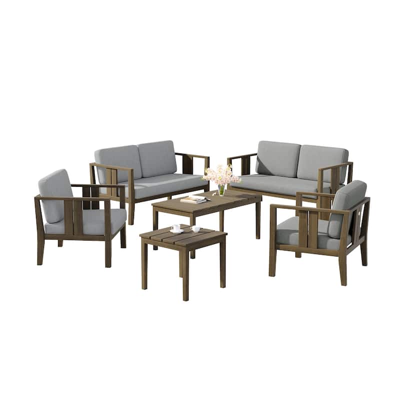 6-Piece Outdoor Furniture Solid Teak Patio Conversation Set with Table