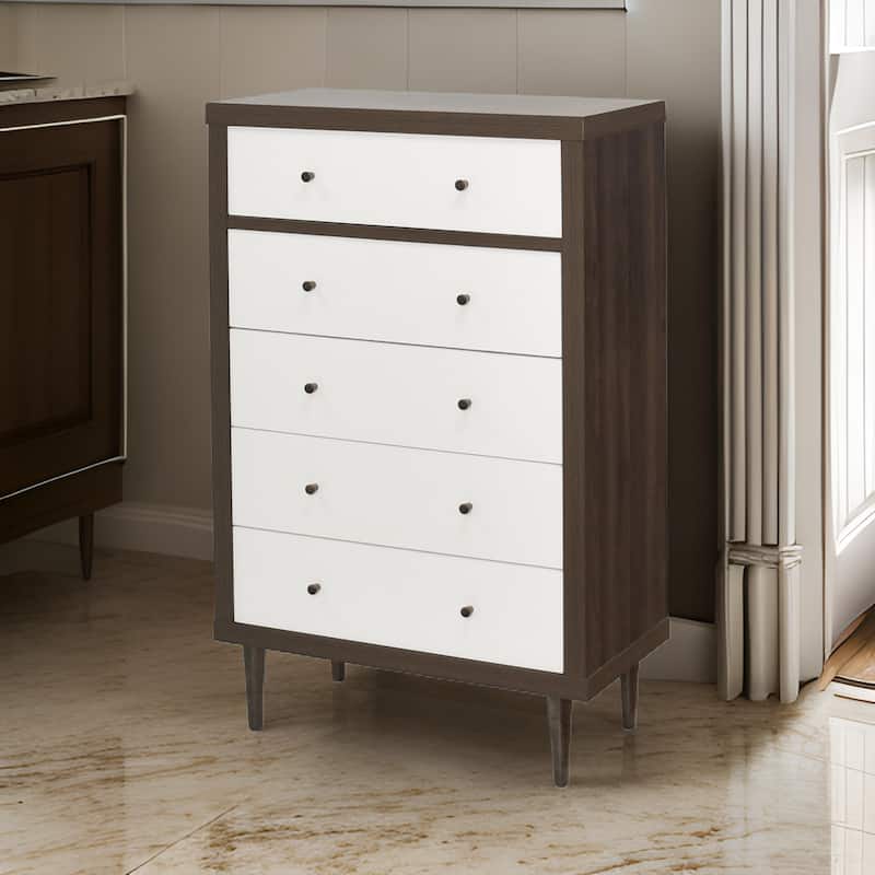 Minie Tall Dresser Chest, 4 Drawers, Rubberwood White, Walnut Brown