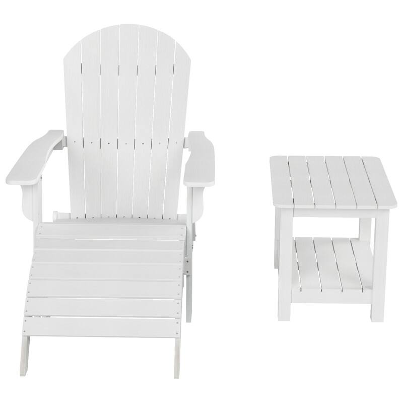 Vineyard HIPS Outdoor Folding Eco-Friendly Seashell Adirondack Chair with Ottoman & Side Table (3-Piece Set)