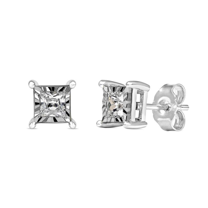 1/20ct to 3/4ct TDW Diamond Solitaire Stud Earrings in Silver for Women