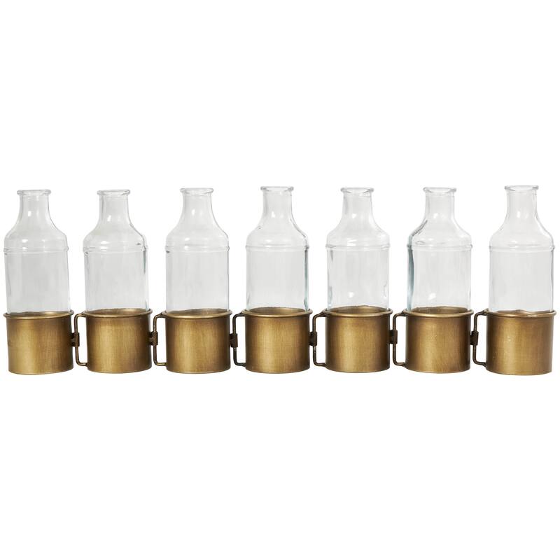 Gold Metal Adjustable Bottle Decorative Vase with Clear Glass Bottles