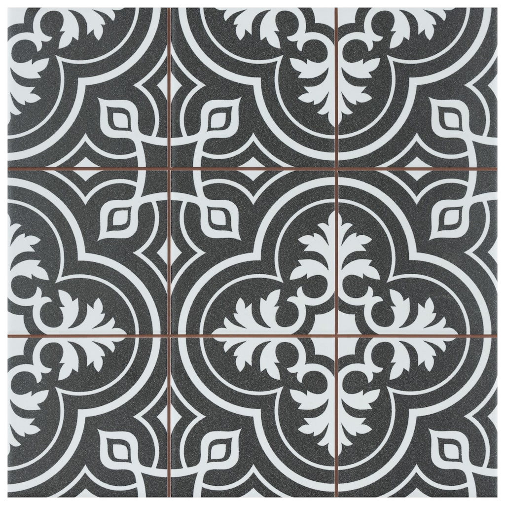 Merola Tile Harmonia Vintage Black 13" x 13" Ceramic Floor and Wall Tile